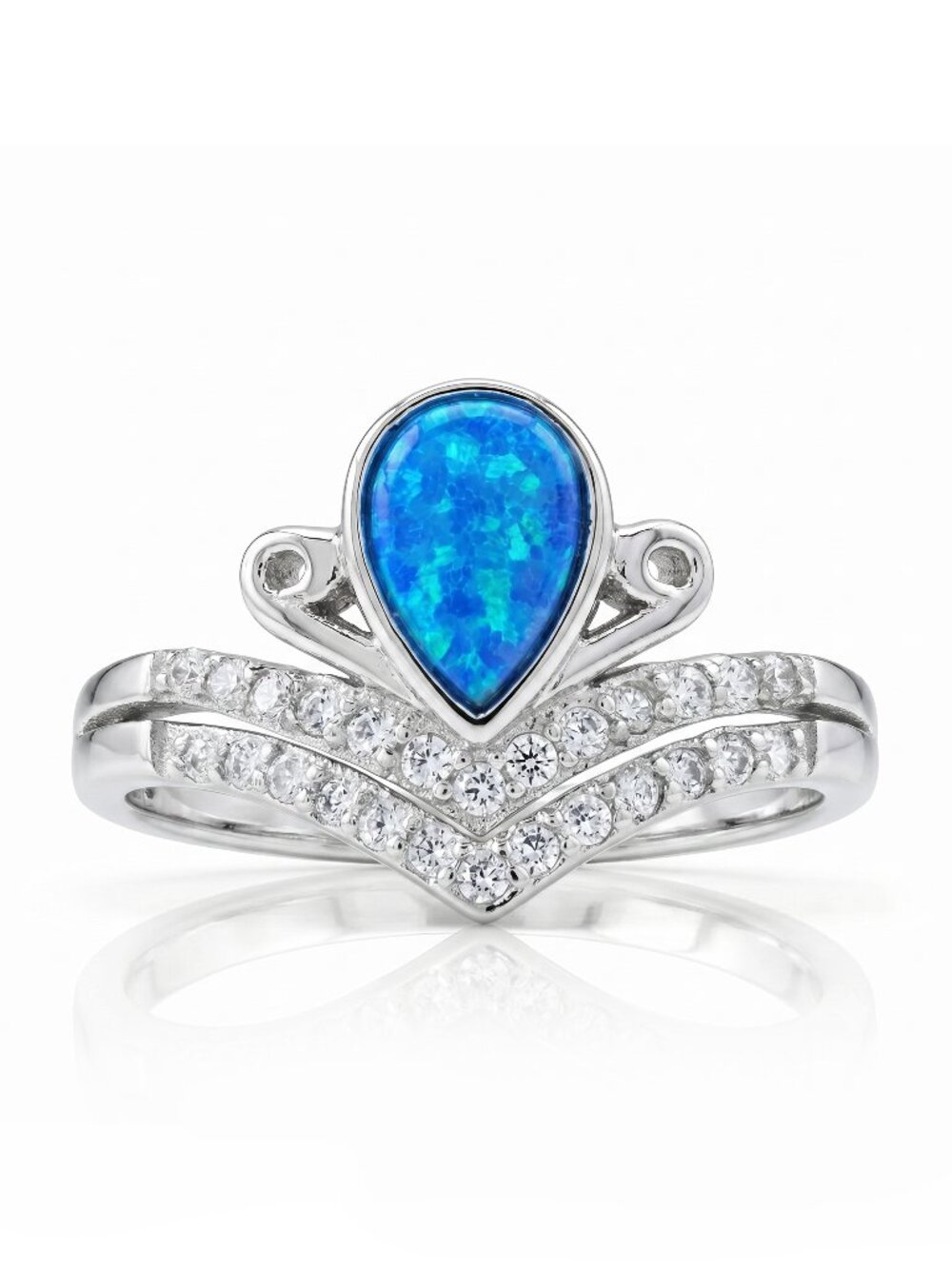 Blue Opal  Crown Tiara Princess ring, size 7, 925 Sterling Silver Charmed Aroma